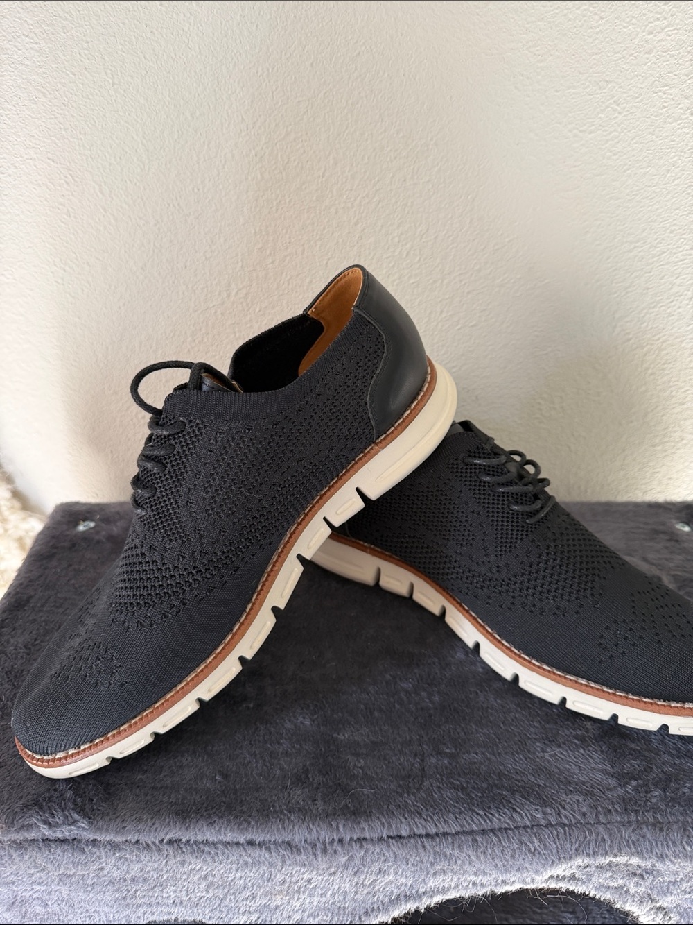 Nautica Black Knit Lace-Up Oxfords with White Sole